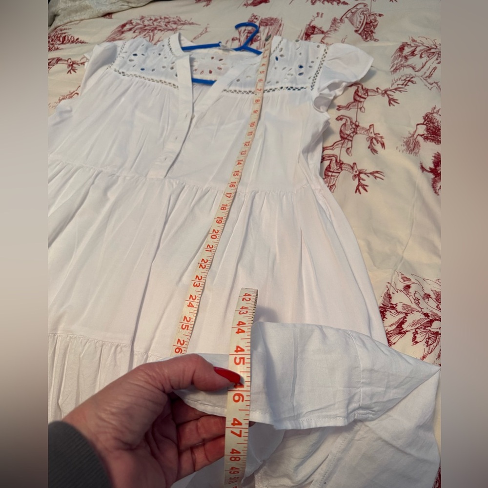 White Eyelet Tiered Lined Midi Dress, L - Picture 8 of 8